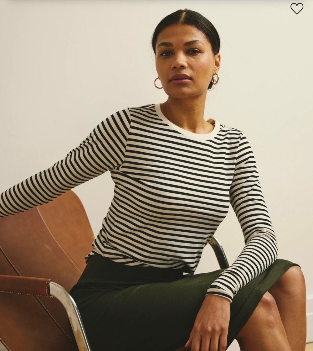 Universal Standard Long Sleeve Crew Tee Rex Ecru/Black Stripe Soft Classic 14-16